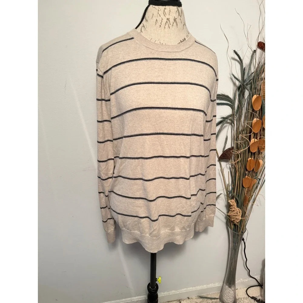 Banana Republic Mens Silk Cotton Cashmere Striped Sweater Tan Blue Large‎